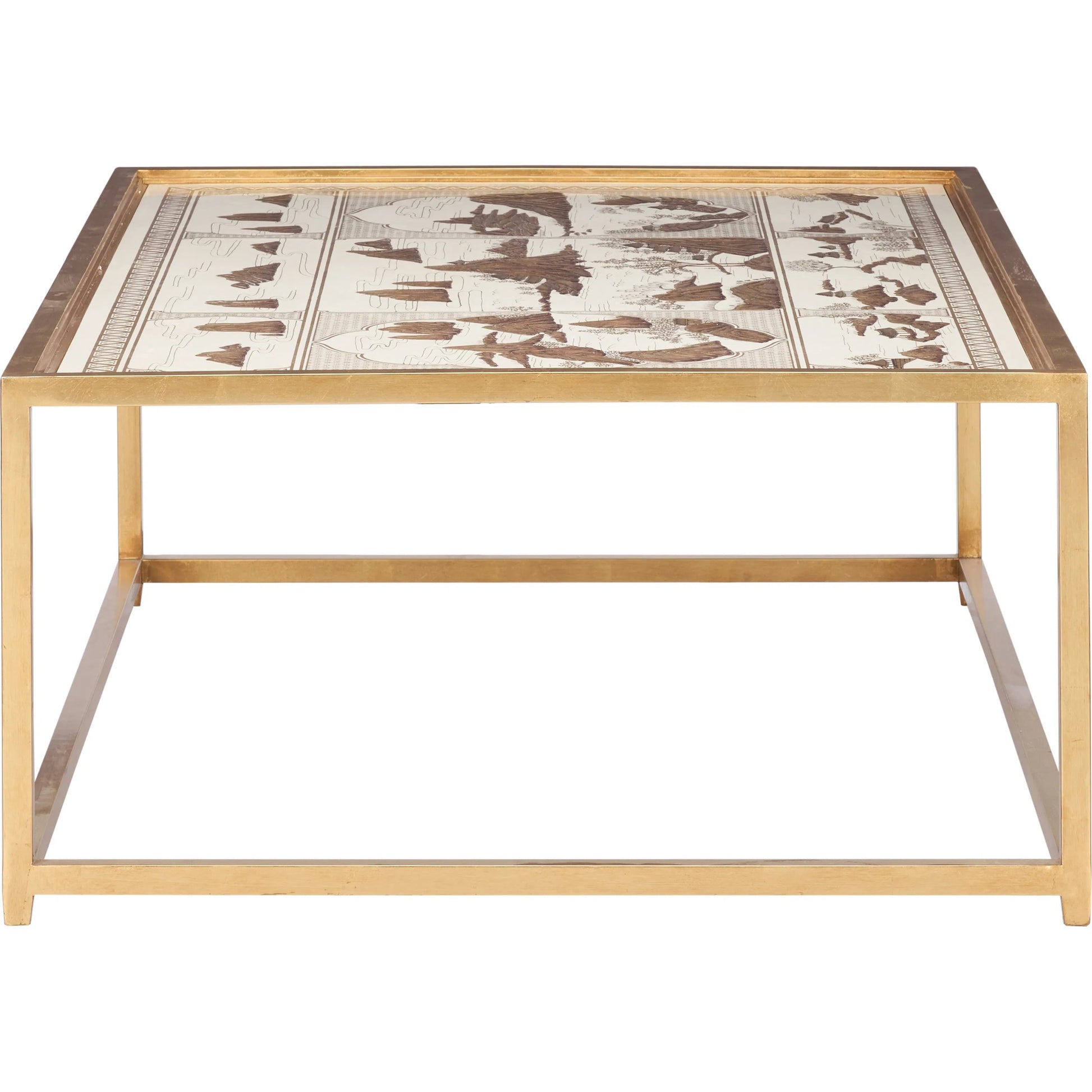 Chinoiserie Coffee Table by Chelsea House in gold leaf, hand painted, clear. Made from unique in a unique style.