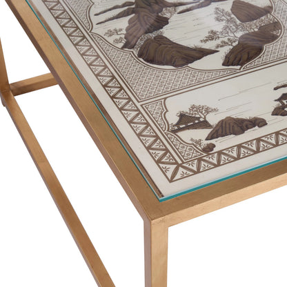 Chinoiserie Coffee Table by Chelsea House in gold leaf, hand painted, clear. Made from unique in a unique style.