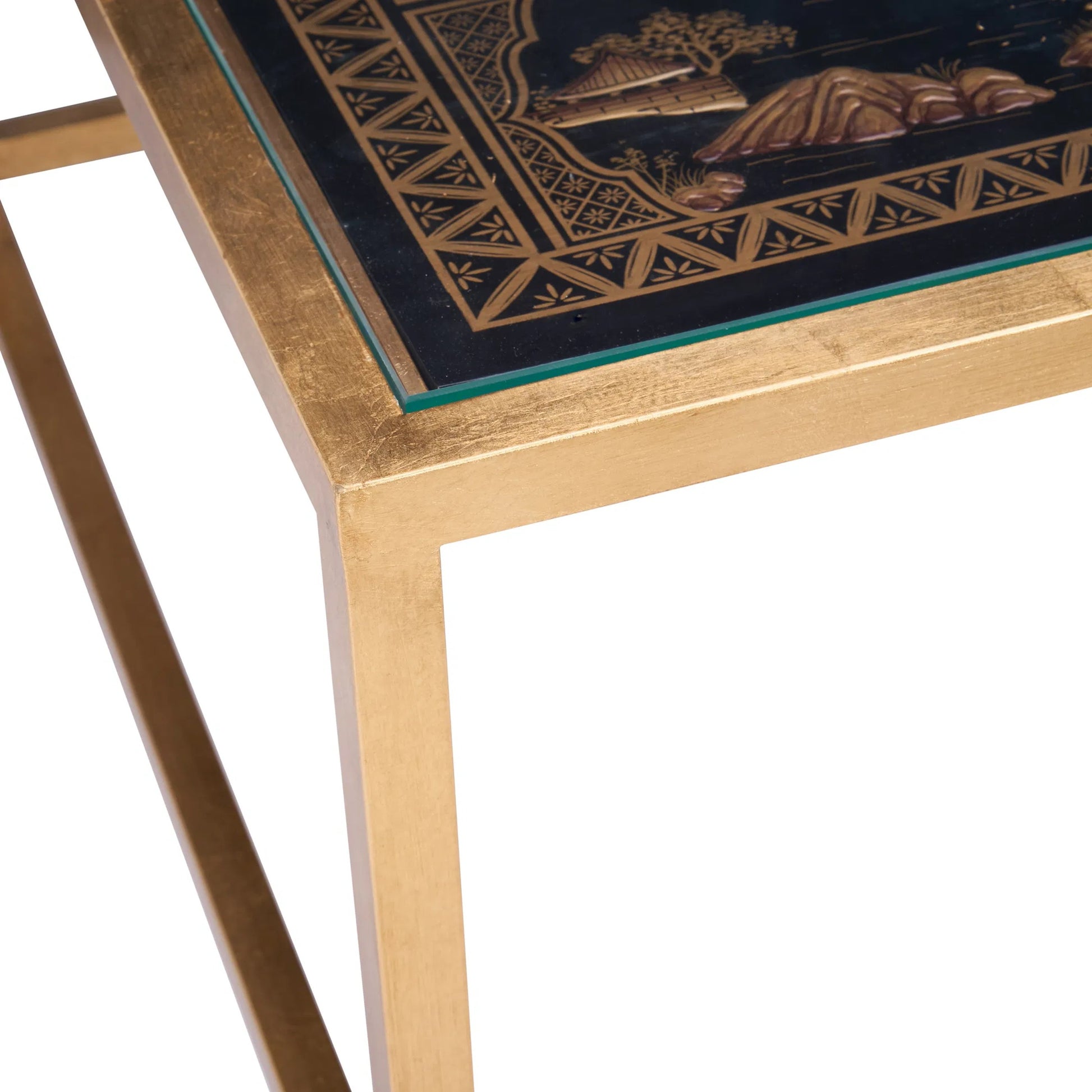 Chinoiserie Coffee Table by Chelsea House in gold leaf, hand painted, clear. Made from unique in a unique style.