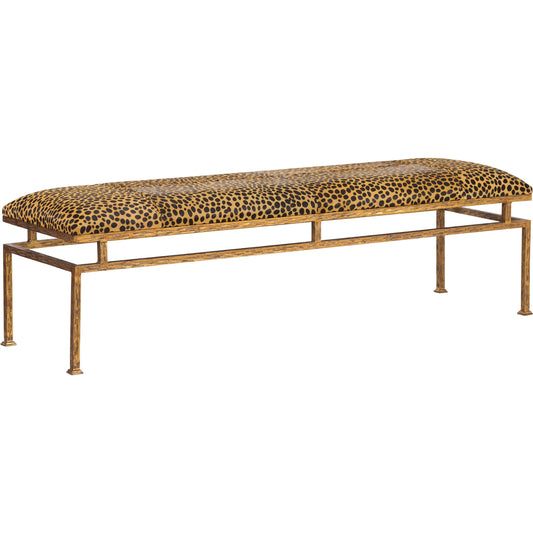 Leopard Metal Bench by Chelsea House in orange, black and leopard print, textured brass. Made from unique in a unique style.