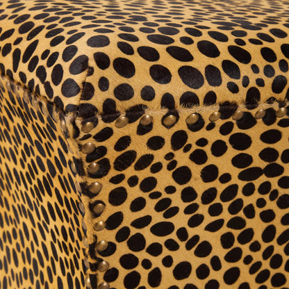 Leopard Ottoman by Chelsea House in orange, black and leopard print. Made from unique in a unique style.