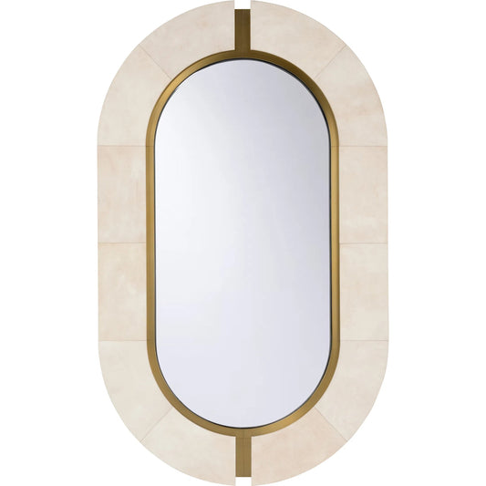 Magnus Mirror by Chelsea House in white, cream, gold and natural white, antique brass, clear, beveled. Made from unique in a unique style.