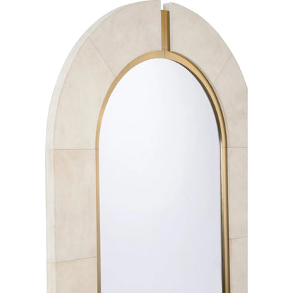 Magnus Mirror by Chelsea House in white, cream, gold and natural white, antique brass, clear, beveled. Made from unique in a unique style.