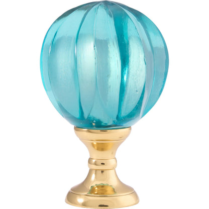 Blue Hand Blown Finial by Chelsea House in green, gold and green, polished brass. Made from unique in a unique style.