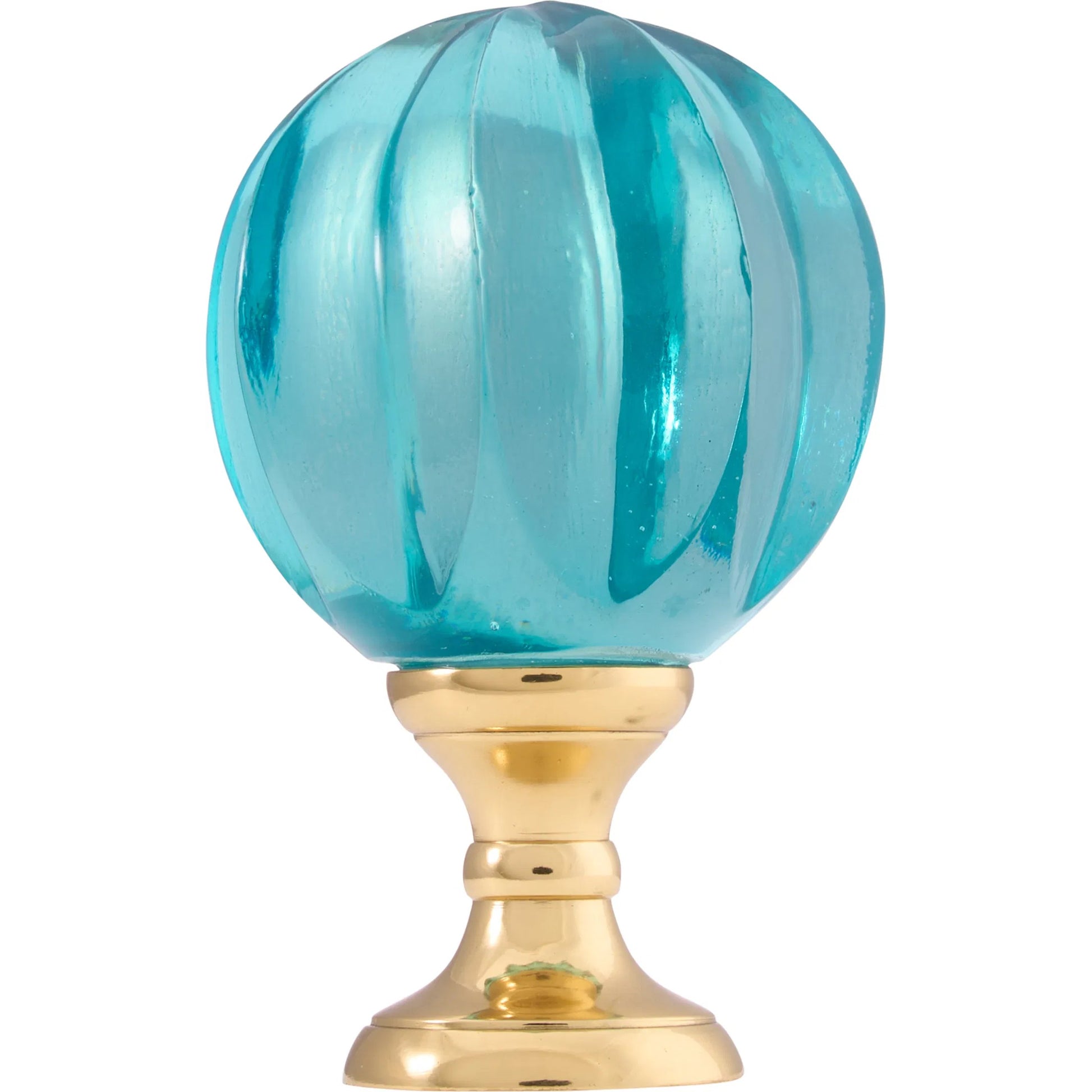 Blue Hand Blown Finial by Chelsea House in green, gold and green, polished brass. Made from unique in a unique style.