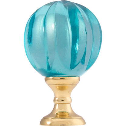 Blue Hand Blown Finial by Chelsea House in green, gold and green, polished brass. Made from unique in a unique style.
