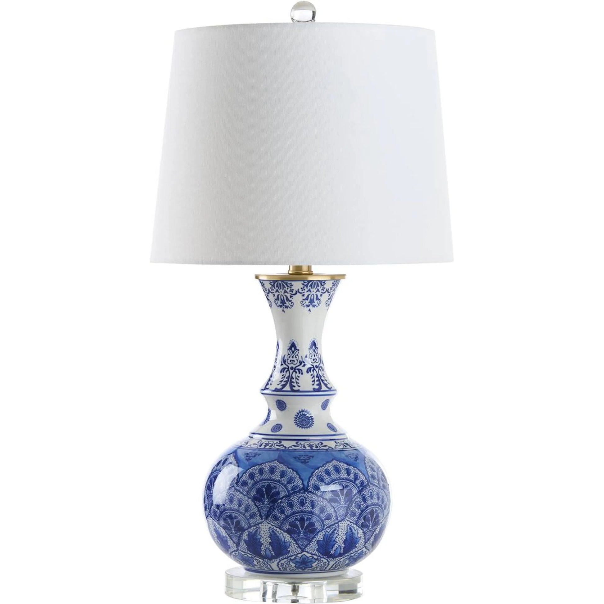 Marguerite Blue and White Lamp by Chelsea House in blue, white, cream and blue, white glaze, clear, brushed brass. Made from unique in a unique style.