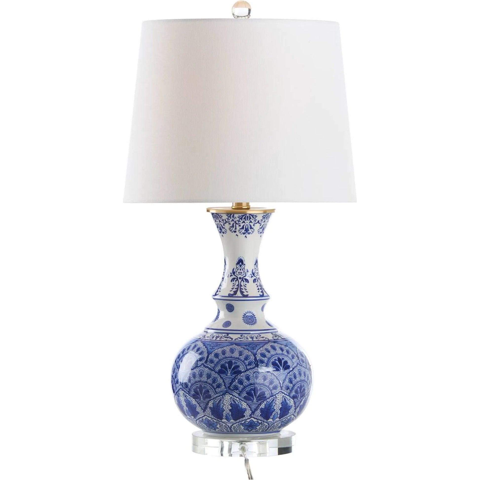Marguerite Blue and White Lamp by Chelsea House in blue, white, cream and blue, white glaze, clear, brushed brass. Made from unique in a unique style.