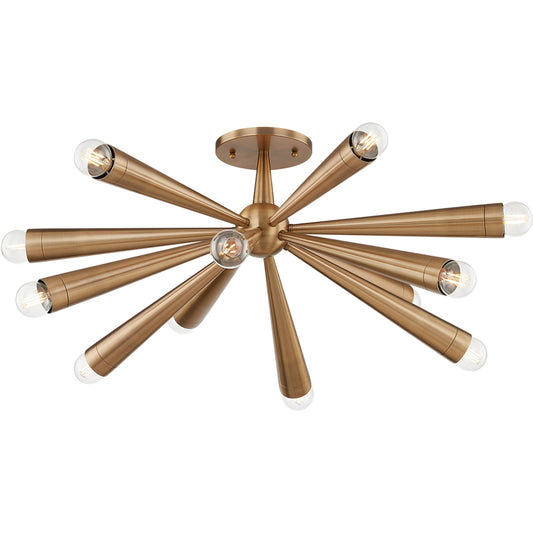 Keanu 12 Light Semi Flush Mount by Troy in patina brass. Made from brass in a modern style.