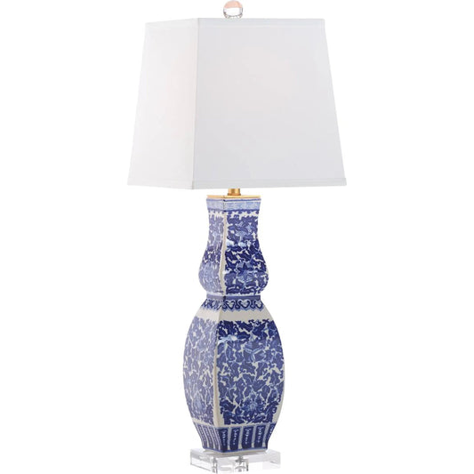 Square Double Gourd Lamp by Chelsea House in blue, white, cream and blue, white glaze, clear. Made from unique in a unique style.