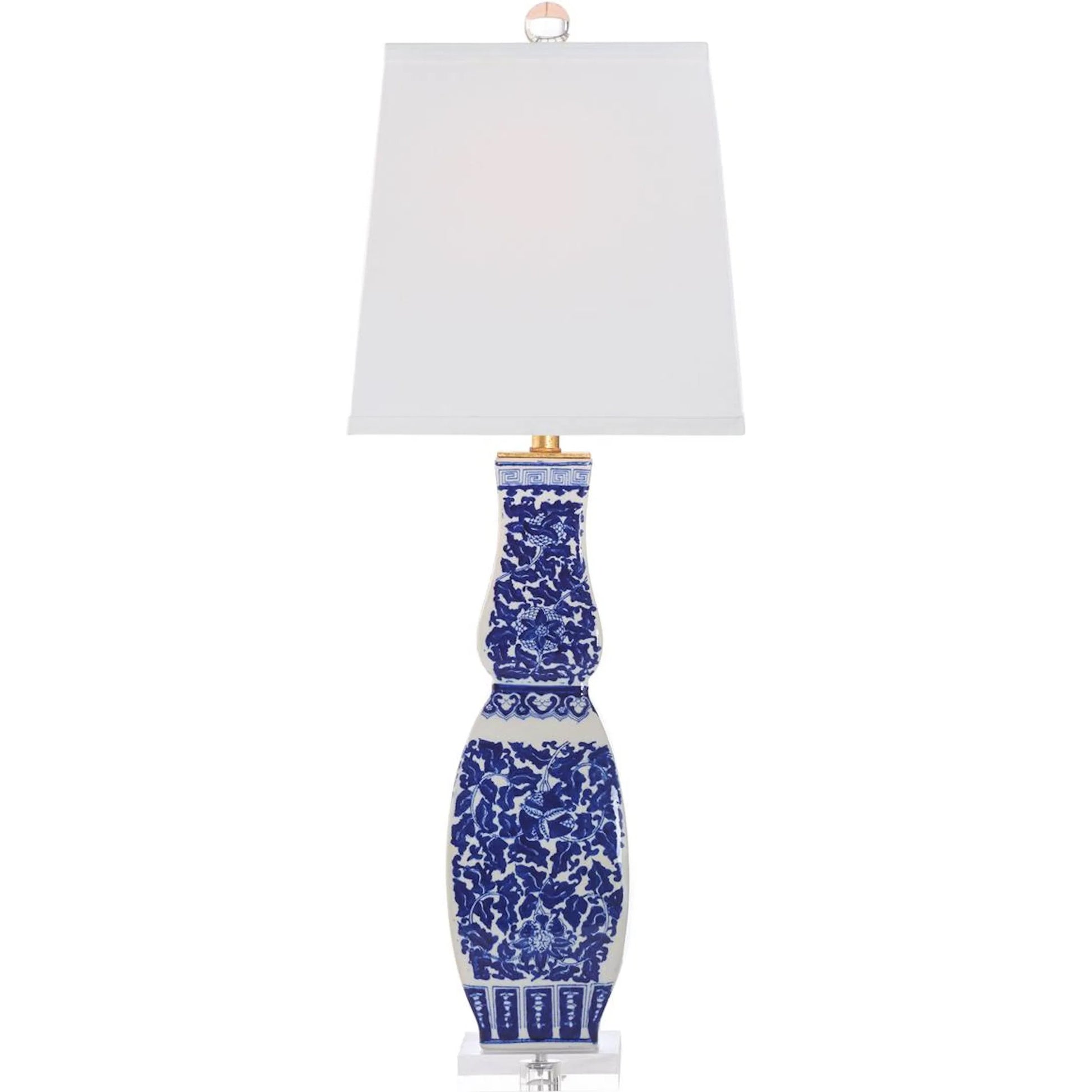 Square Double Gourd Lamp by Chelsea House in blue, white, cream and blue, white glaze, clear. Made from unique in a unique style.