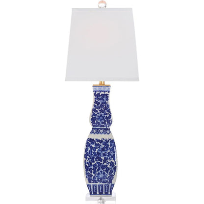 Square Double Gourd Lamp by Chelsea House in blue, white, cream and blue, white glaze, clear. Made from unique in a unique style.