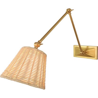 Downtown Sconce by Chelsea House in brown, gold. Made from brass, steel, rattan in a rustic style.