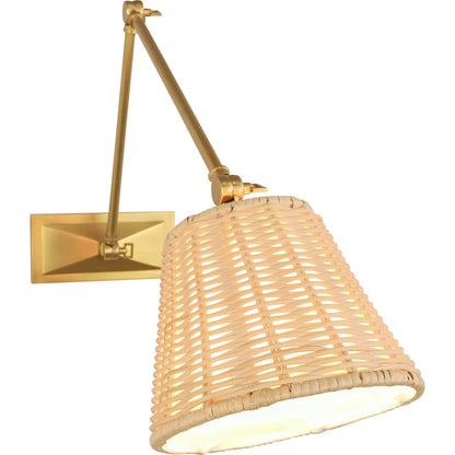 Downtown Sconce by Chelsea House in brown, gold. Made from brass, steel, rattan in a rustic style.
