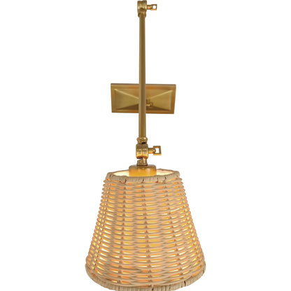 Downtown Sconce by Chelsea House in brown, gold. Made from brass, steel, rattan in a rustic style.
