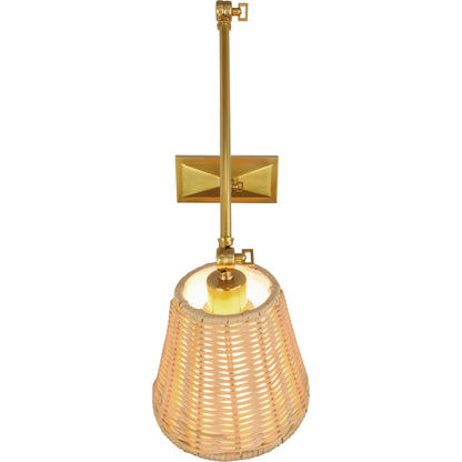 Downtown Sconce by Chelsea House in brown, gold. Made from brass, steel, rattan in a rustic style.
