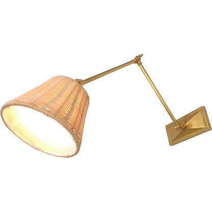 Downtown Sconce by Chelsea House in brown, gold. Made from brass, steel, rattan in a rustic style.