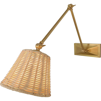 Downtown Sconce by Chelsea House in brown, gold. Made from brass, steel, rattan in a rustic style.