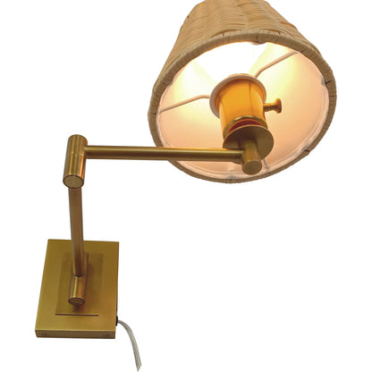 Uptown Sconce by Chelsea House in gold, brown. Made from steel, brass, rattan in a rustic style.