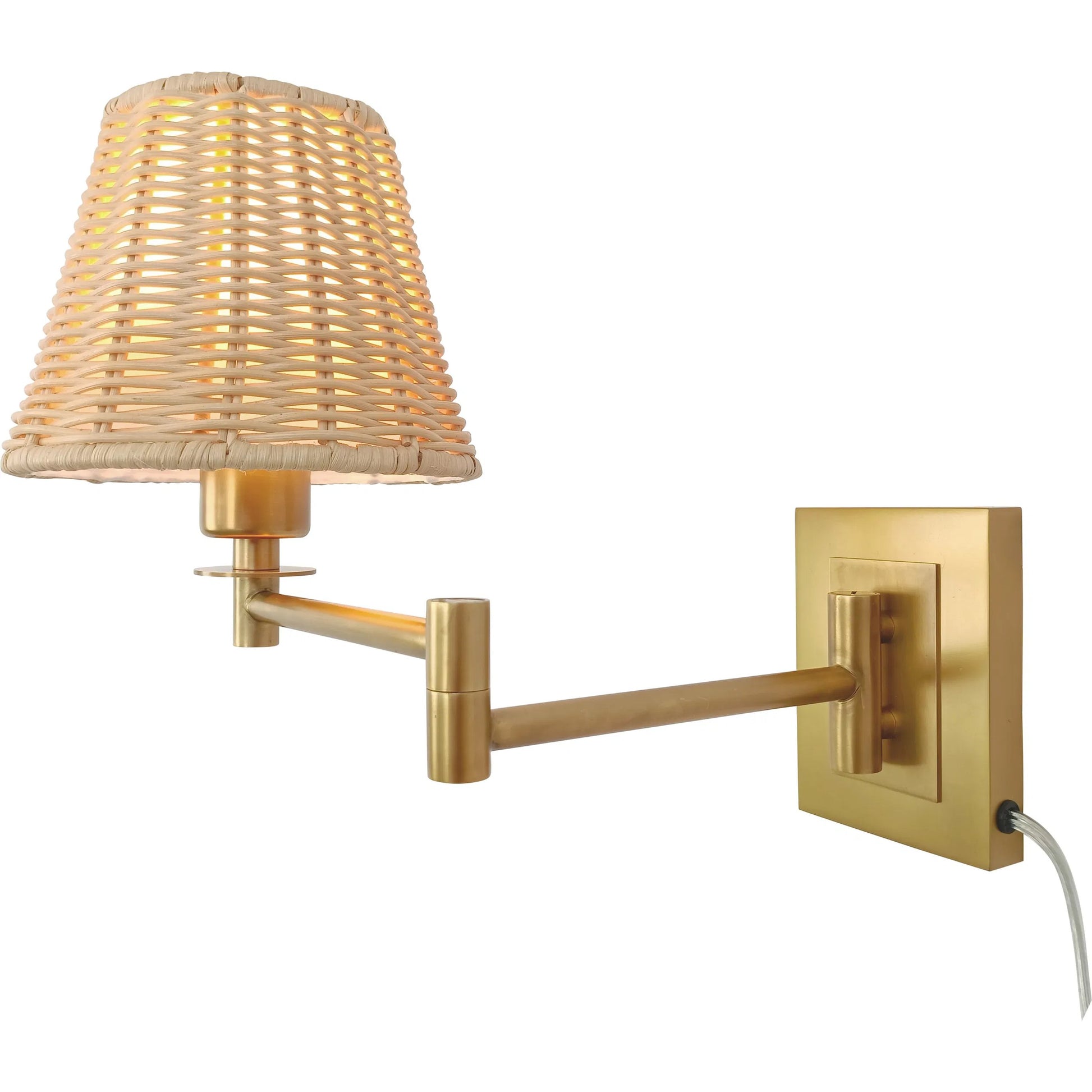 Uptown Sconce by Chelsea House in gold, brown. Made from steel, brass, rattan in a rustic style.