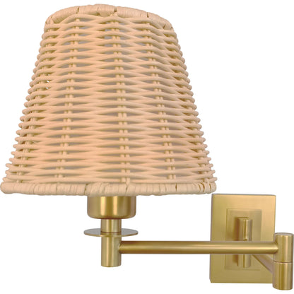Uptown Sconce by Chelsea House in gold, brown. Made from steel, brass, rattan in a rustic style.