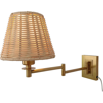Uptown Sconce by Chelsea House in gold, brown. Made from steel, brass, rattan in a rustic style.
