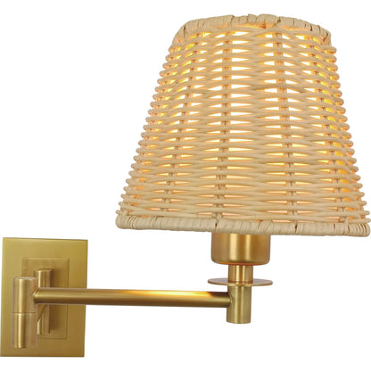 Uptown Sconce by Chelsea House in gold, brown. Made from steel, brass, rattan in a rustic style.