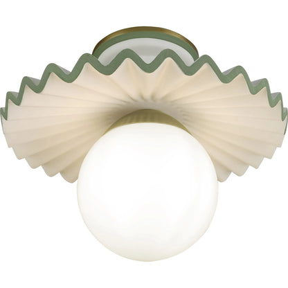Fancy Ruffle Flushmount by Chelsea House in white, cream, green. Made from resin, metal, glass in a eclectic & global style.