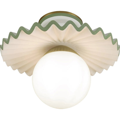 Fancy Ruffle Flushmount by Chelsea House in white, cream, green. Made from resin, metal, glass in a eclectic & global style.