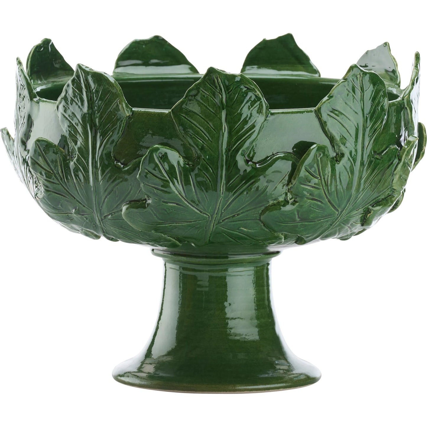 002 SI-2533833 | Additional Silo | Fig Leaf Pedestal Vase by Chelsea House in green and green glaze. Made from unique in a unique style.