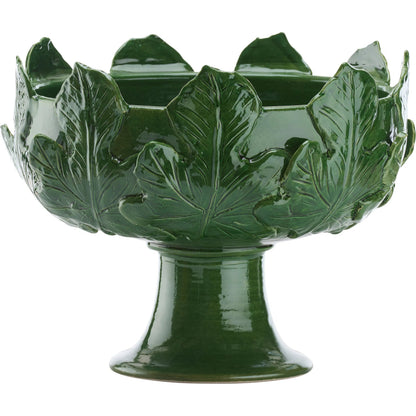Fig Leaf Pedestal Vase by Chelsea House in green and green glaze. Made from unique in a unique style.