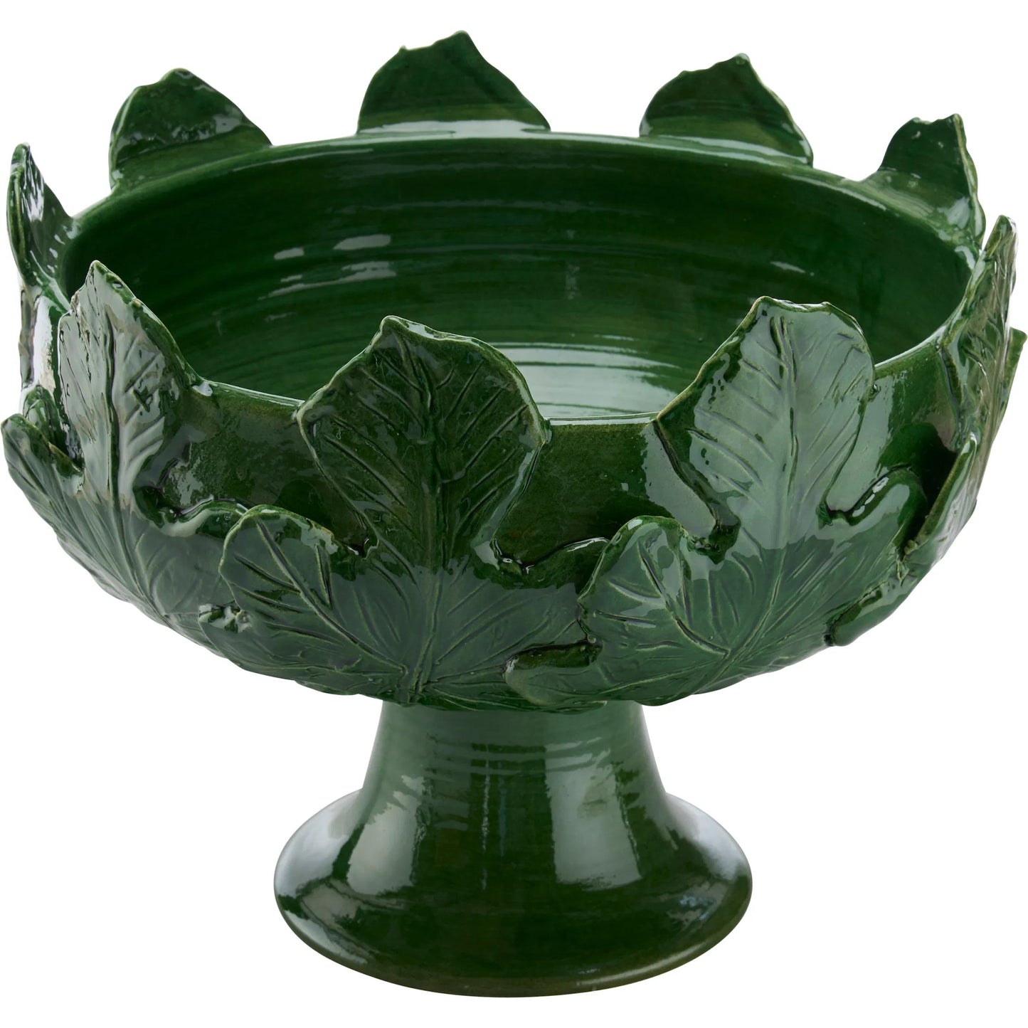 003 SI-2533833 | Additional Silo | Fig Leaf Pedestal Vase by Chelsea House in green and green glaze. Made from unique in a unique style.