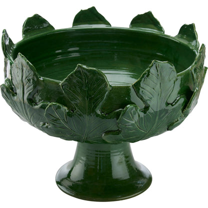 Fig Leaf Pedestal Vase by Chelsea House in green and green glaze. Made from unique in a unique style.