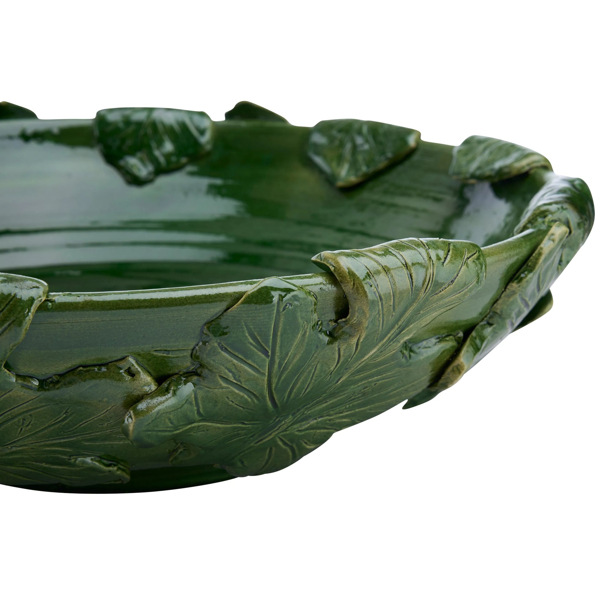Fig Leaf Low Bowl by Chelsea House in green and green glaze. Made from unique in a unique style.