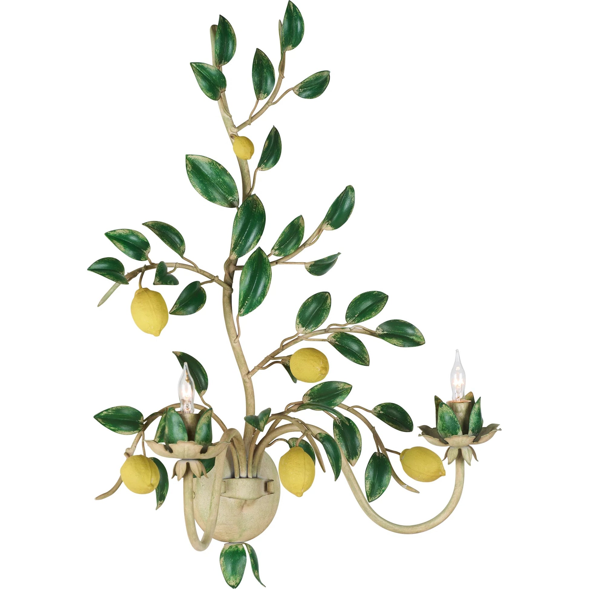 Lemon Wall Sconce by Chelsea House in green, yellow and hand painted. Made from unique in a unique style.
