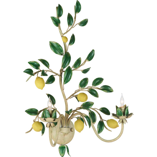 Lemon Wall Sconce by Chelsea House in green, yellow and hand painted. Made from unique in a unique style.