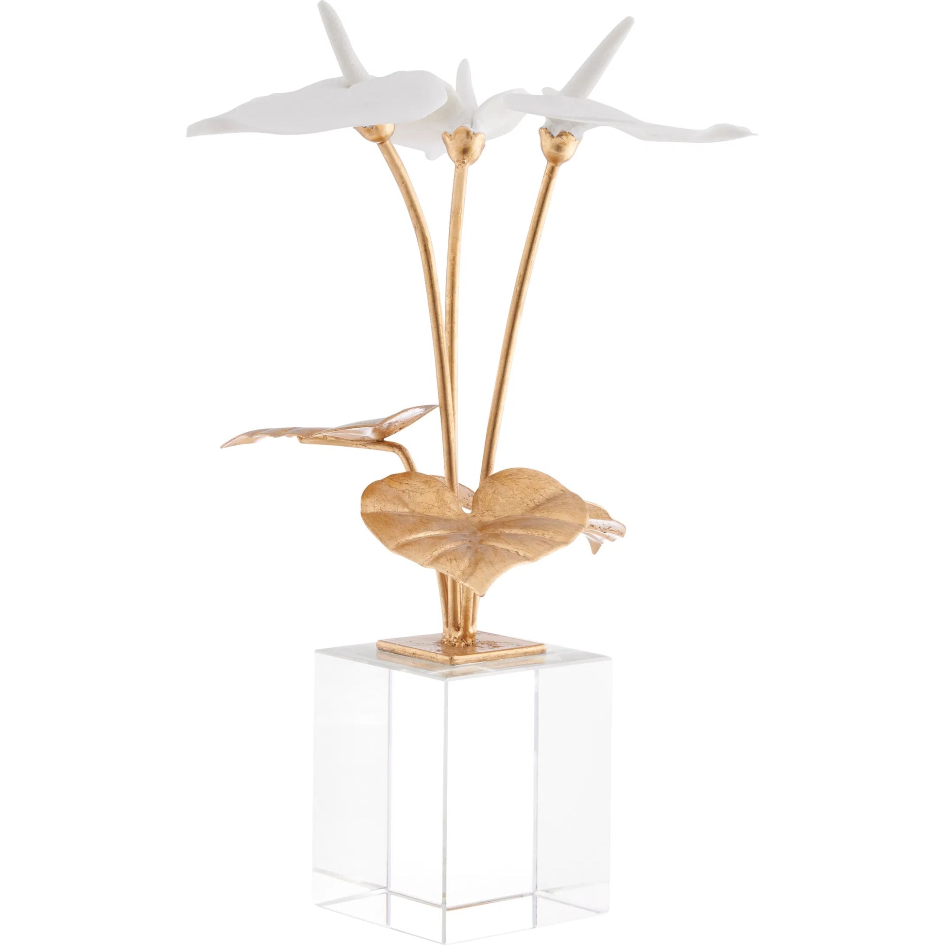 Anthuriums on Stand by Chelsea House in white, cream, gold and matte white, gold leaf, clear. Made from unique in a unique style.