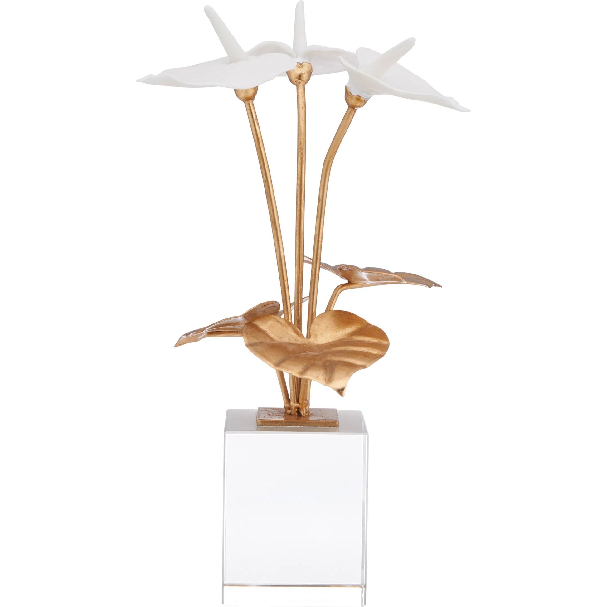 Anthuriums on Stand by Chelsea House in white, cream, gold and matte white, gold leaf, clear. Made from unique in a unique style.
