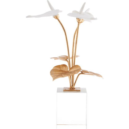 Anthuriums on Stand by Chelsea House in white, cream, gold and matte white, gold leaf, clear. Made from unique in a unique style.