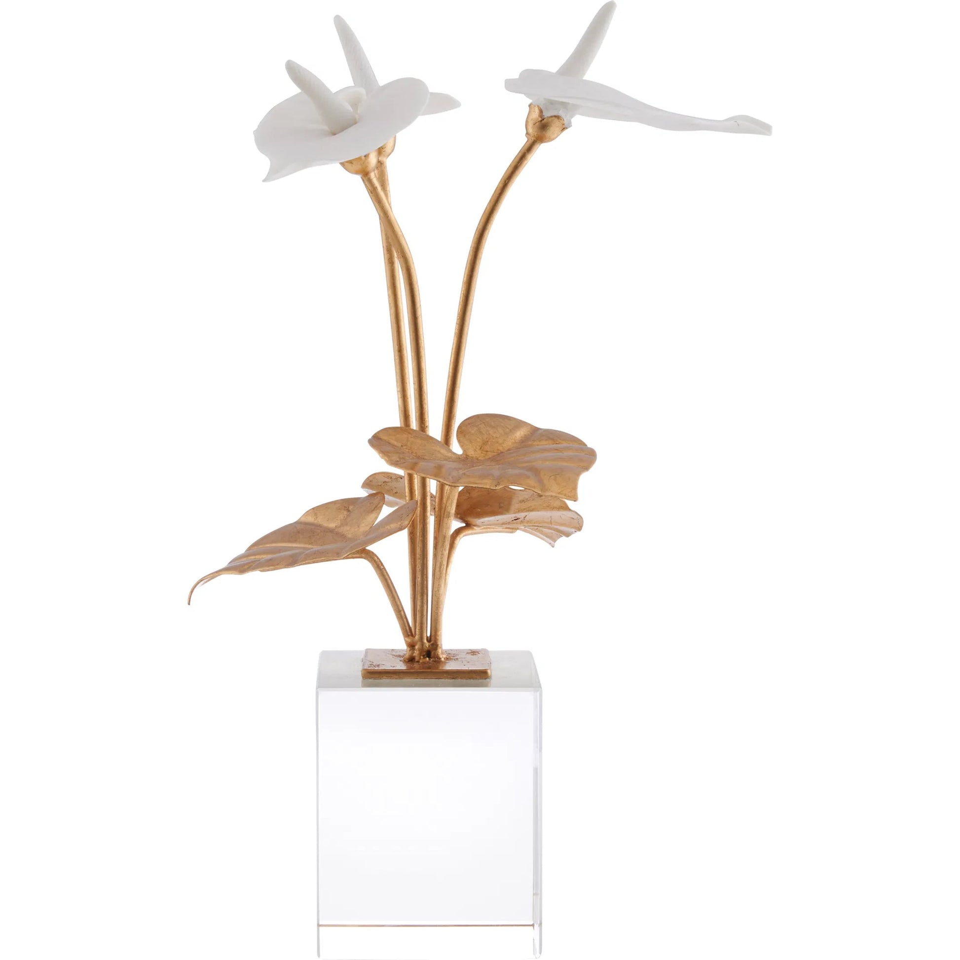 Anthuriums on Stand by Chelsea House in white, cream, gold and matte white, gold leaf, clear. Made from unique in a unique style.