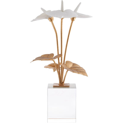 Anthuriums on Stand by Chelsea House in white, cream, gold and matte white, gold leaf, clear. Made from unique in a unique style.