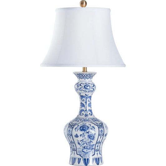 Dutch Delft Lamp by Chelsea House in black, white, cream and blue, white glaze. Made from unique in a unique style.