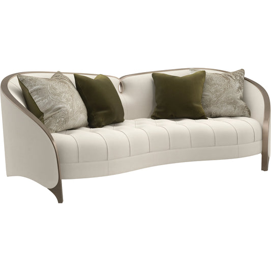 Valentina Sofa by Caracole in cream and golden shimmer. Made from birch in a modern style.