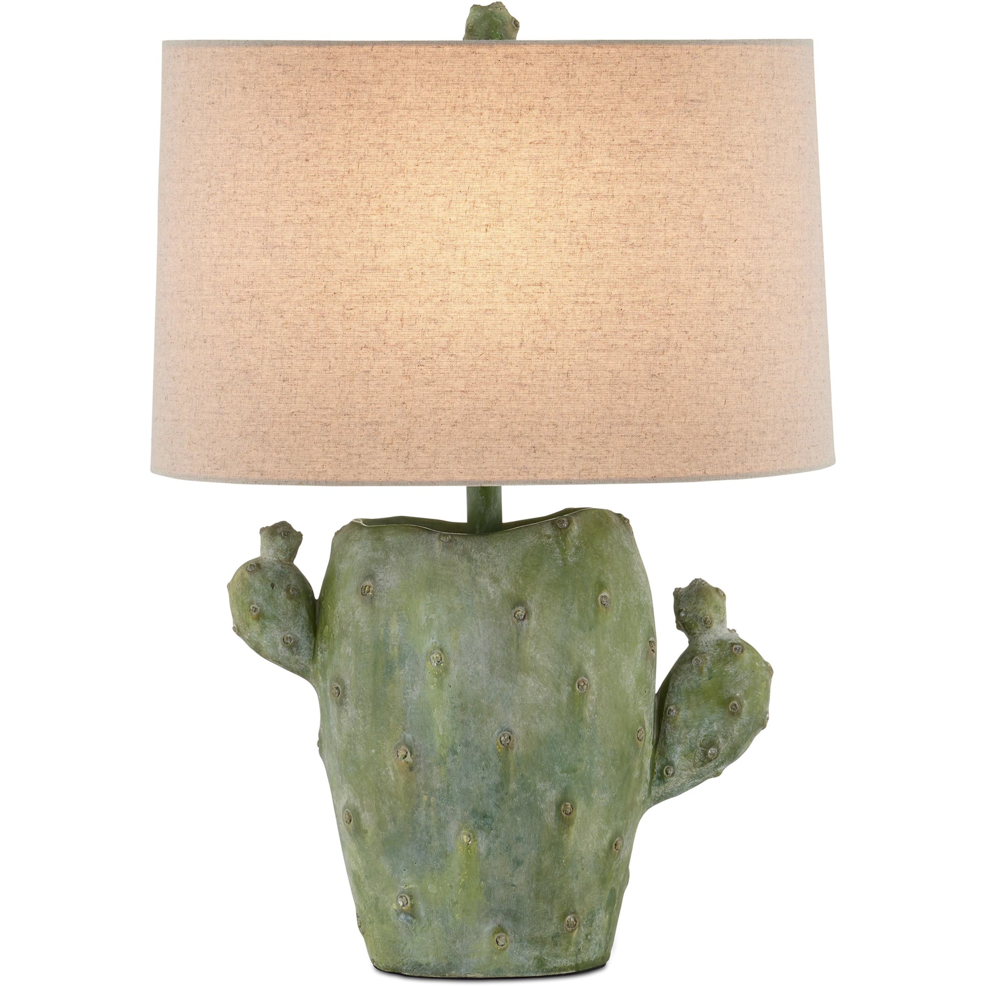 Cactus Table Lamp by Currey and Company in antiqued green. Made from composite in a modern style.