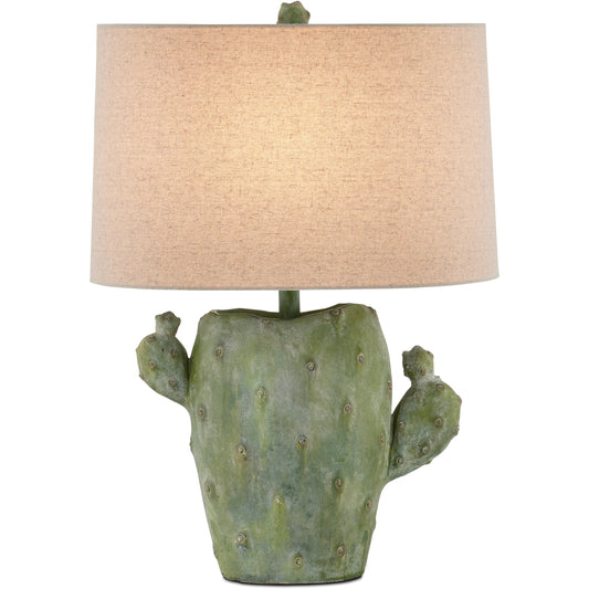 Cactus Table Lamp by Currey and Company in antiqued green. Made from composite in a modern style.