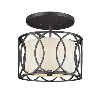 Sausalito Semi Flush Mount by Troy in silver gold. Made from hand worked iron in a cottage & farmhouse style.