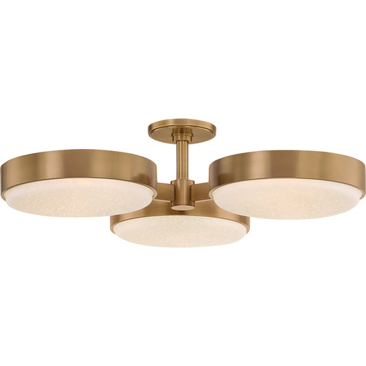 Rory 3-Light Semi Flush by Troy in patina brass. Made from steel in a unique style.