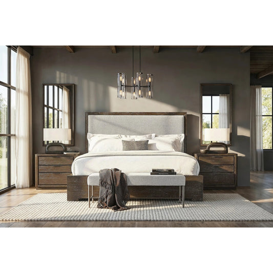 Outline Bench by Bernhardt in beige and atra. Made from fabric, metal in a transitional style.