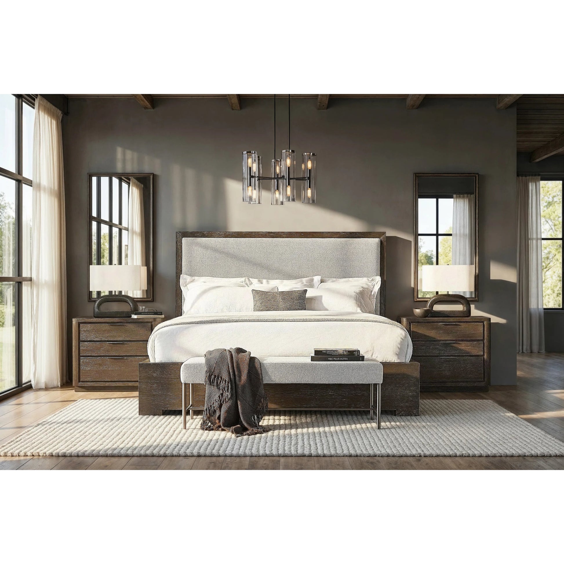 Outline Panel Bed by Bernhardt in cassel. Made from wood, fabric in a transitional style.