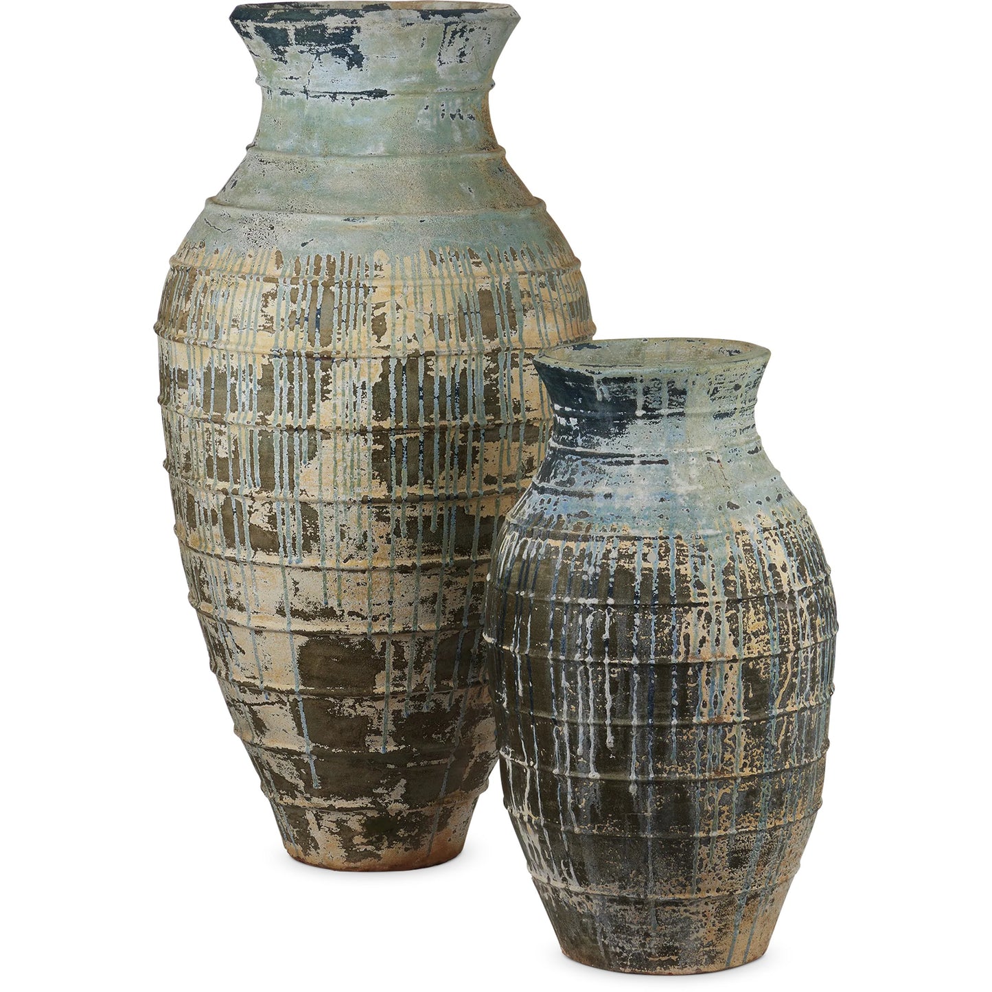 014 SI-2257255 | Additional Silo | Ragusa Urn by Currey and Company in antique white, blue drip. Made from terracotta in a rustic style.